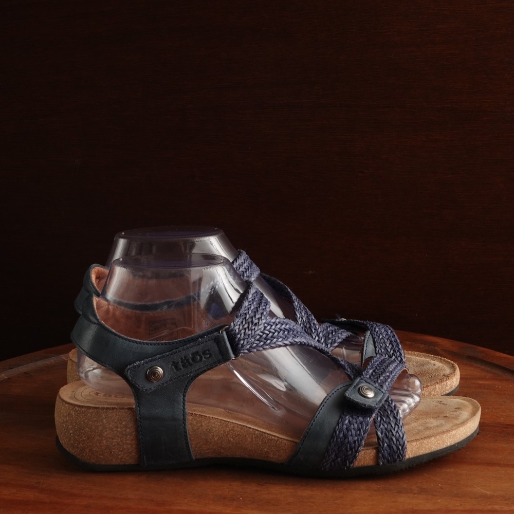 Taos Sandals Womens SZ 10-10.5 Blue Trulie Leather Wedge Coastal Walking Shoes